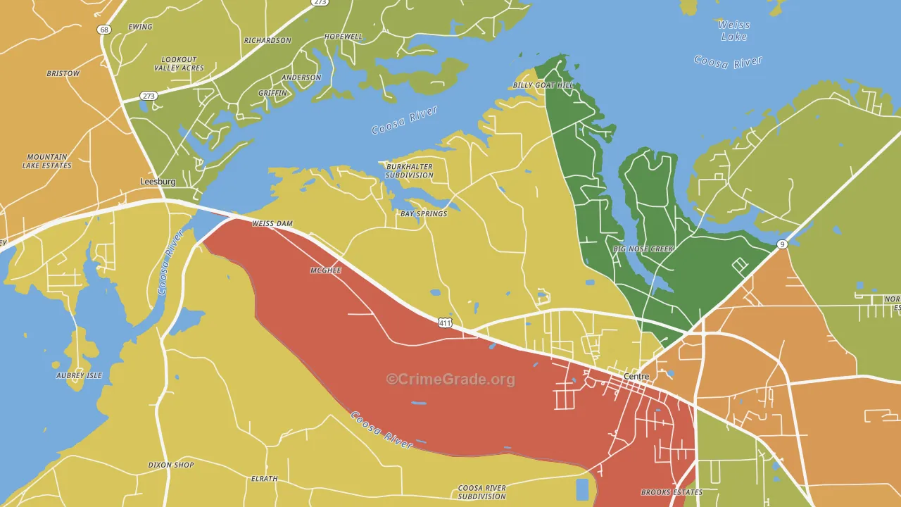 Bay Springs, AL Map of Theft Rates