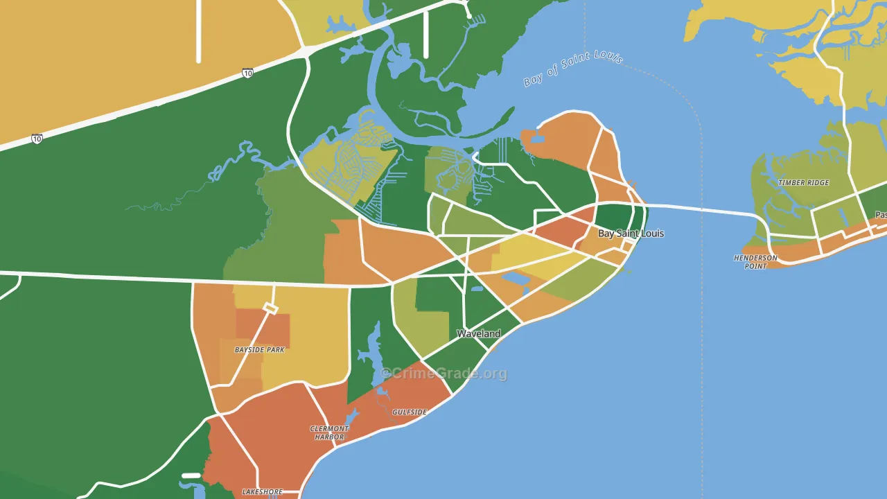 Bay St. Louis, MS Map of Theft Rates