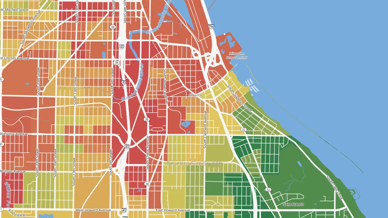 Bay View, Milwaukee, WI Map of Theft Rates