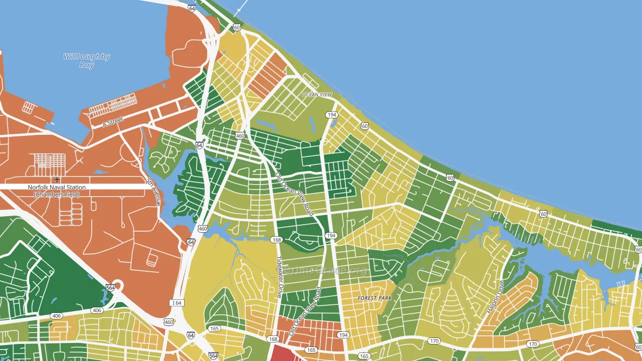 Bay View, Norfolk, VA Map of Theft Rates