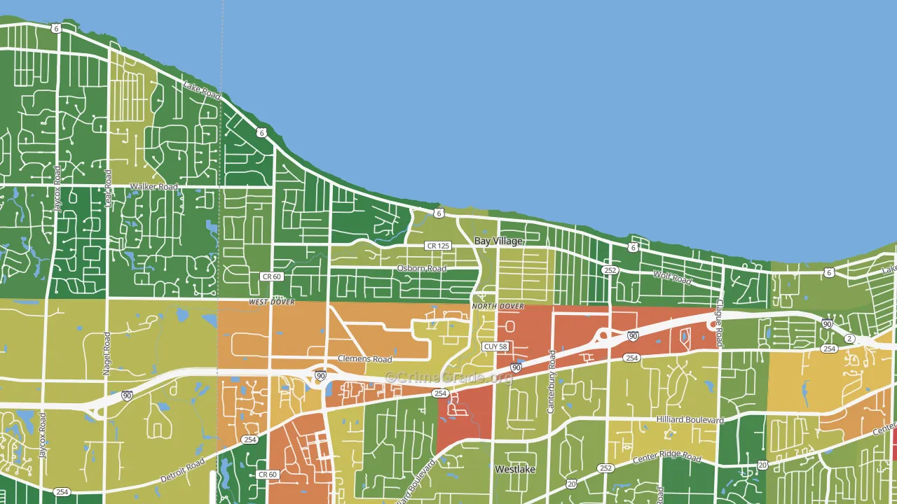 Bay Village, OH Map of Theft Rates