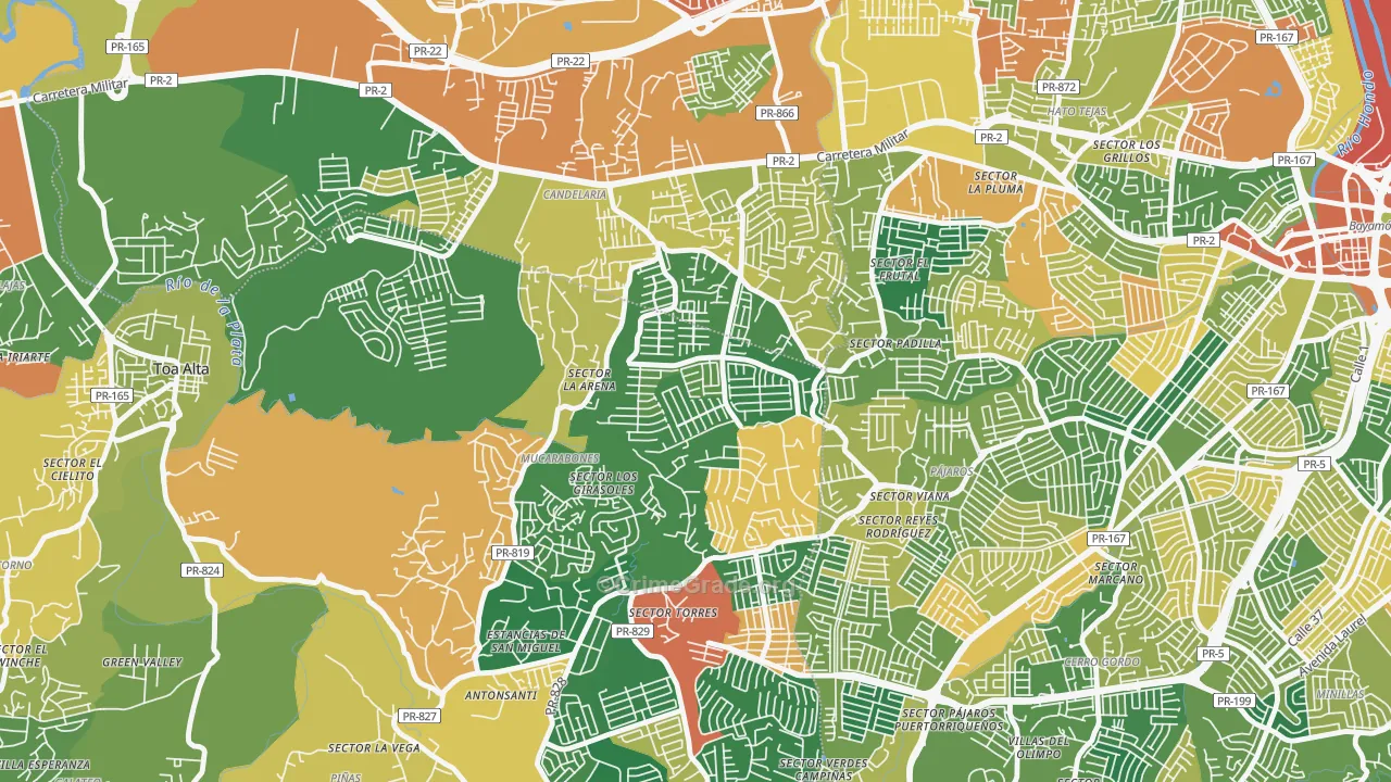 Bayamon Gardens, PR Map of Theft Rates