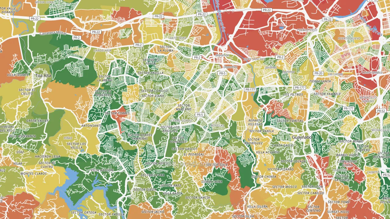 Bayamon Municipio, PR Map of Theft Rates