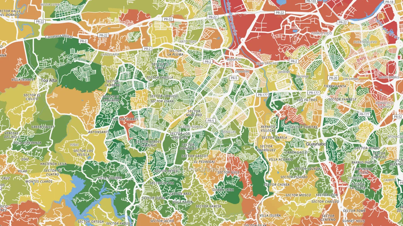 Bayamon, PR Map of Theft Rates