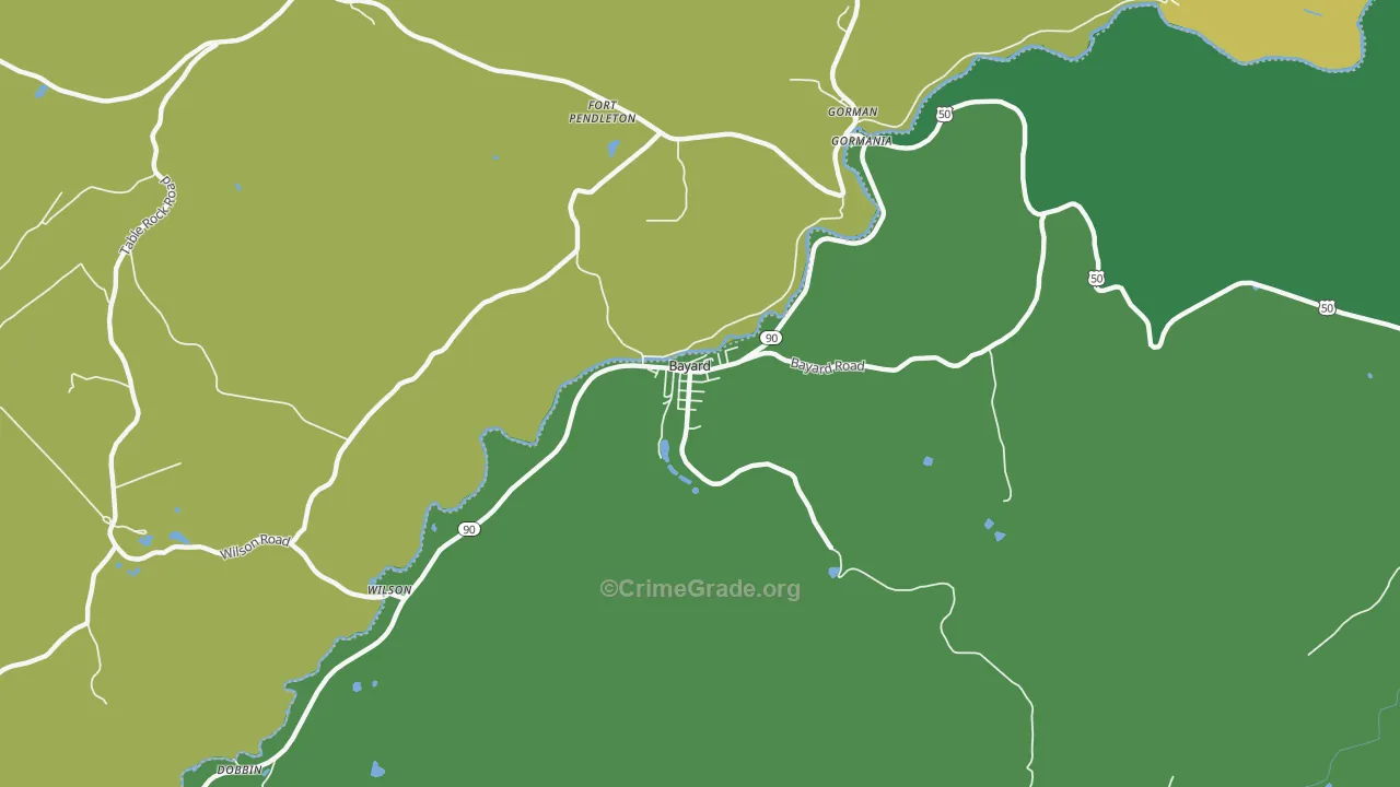 Bayard, WV Map of Theft Rates