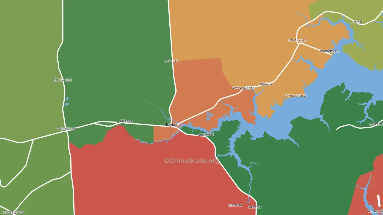 Bayboro, NC Map of Theft Rates