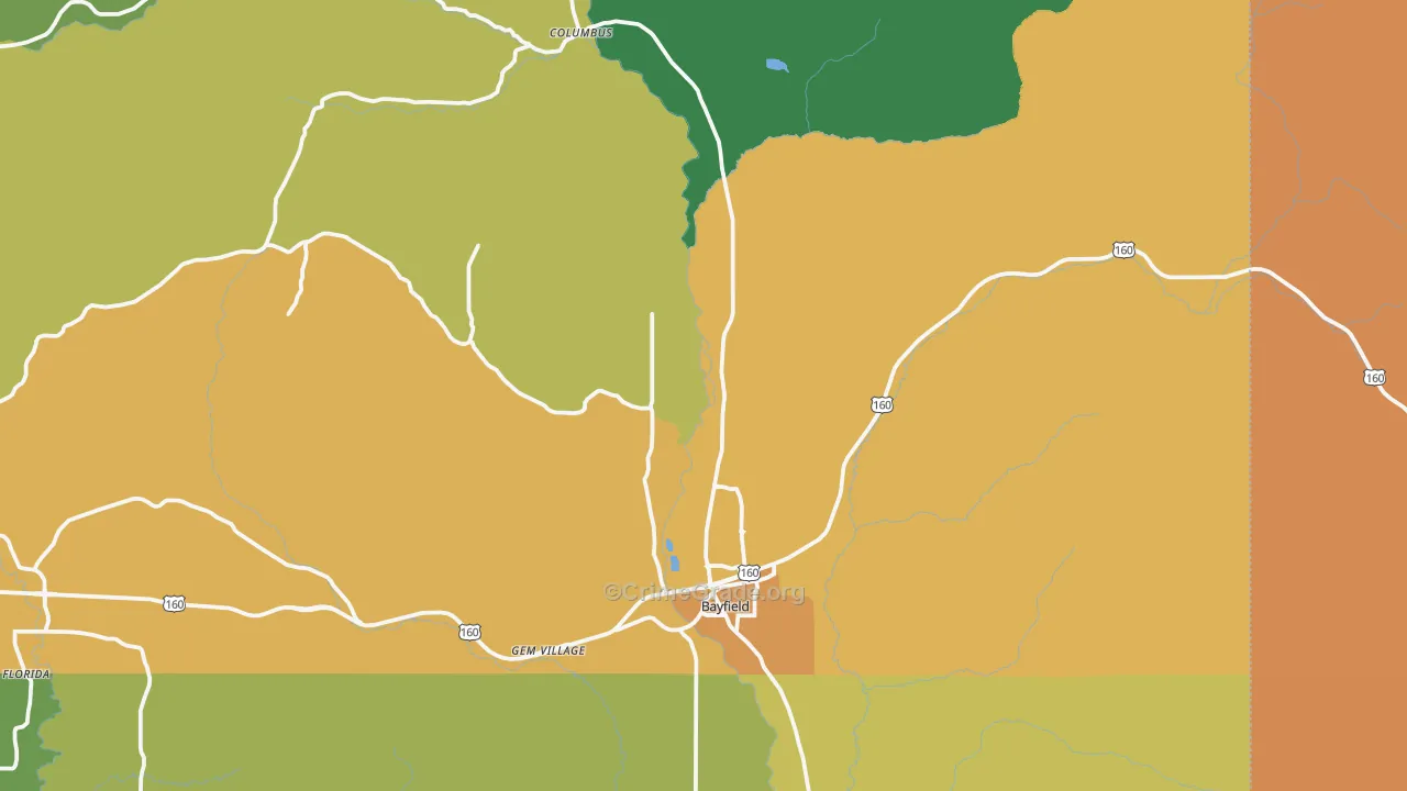 Bayfield, CO Map of Theft Rates