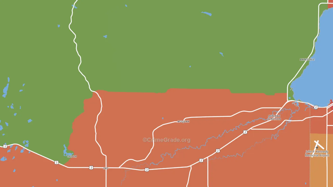 Bayfield County, WI Map of Theft Rates