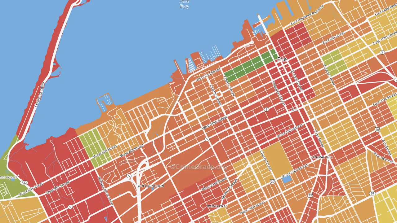 Bayfront, Erie, PA Map of Theft Rates