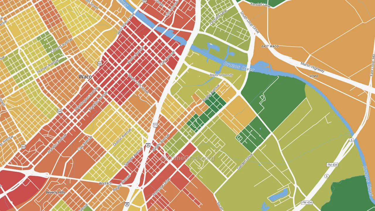 Baylor, Waco, TX Map of Theft Rates