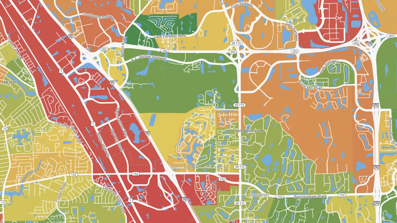 Baymeadows, Jacksonville, FL Map of Theft Rates