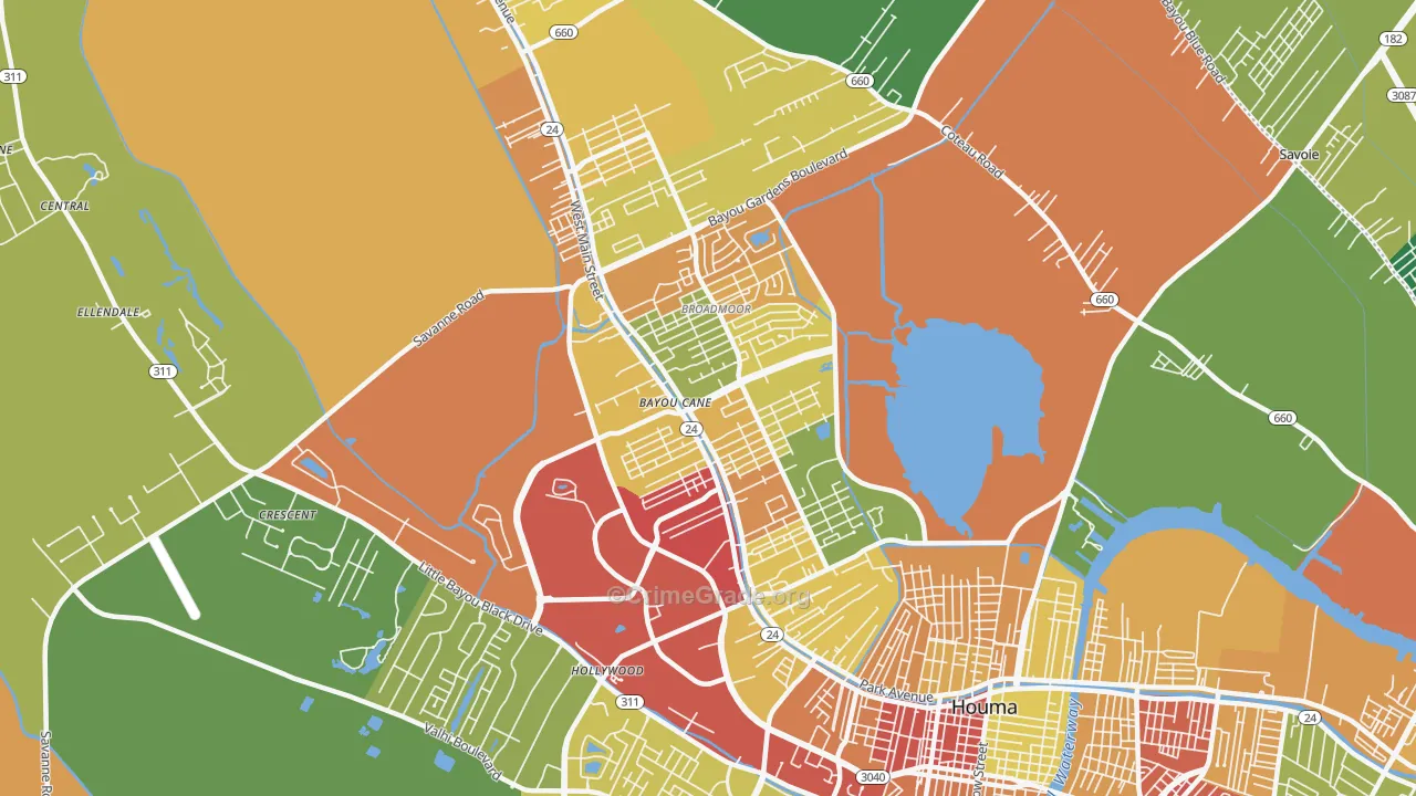 Bayou Cane, LA Map of Theft Rates
