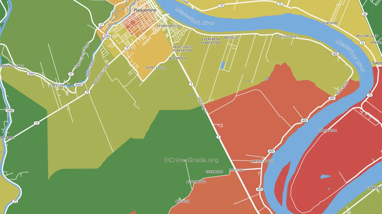 Bayou Goula, LA Map of Theft Rates
