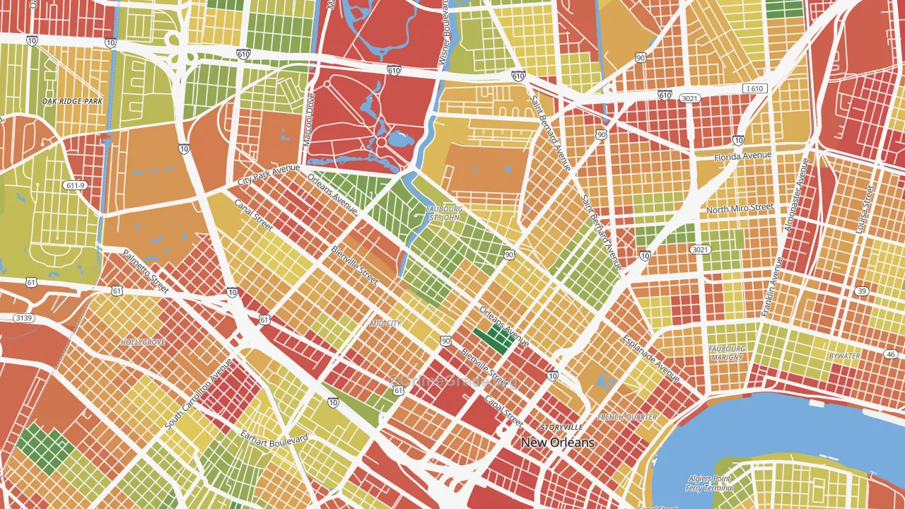 Bayou St John, New Orleans, LA Map of Theft Rates