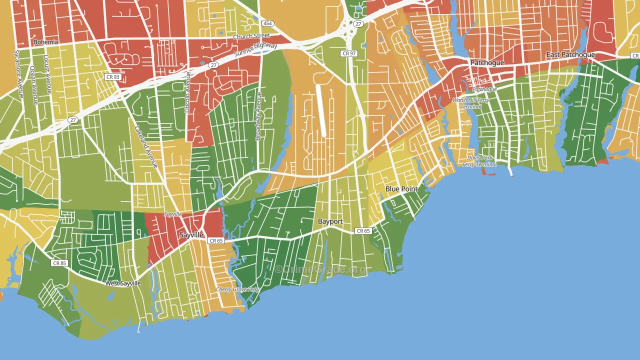 Bayport, NY Map of Theft Rates