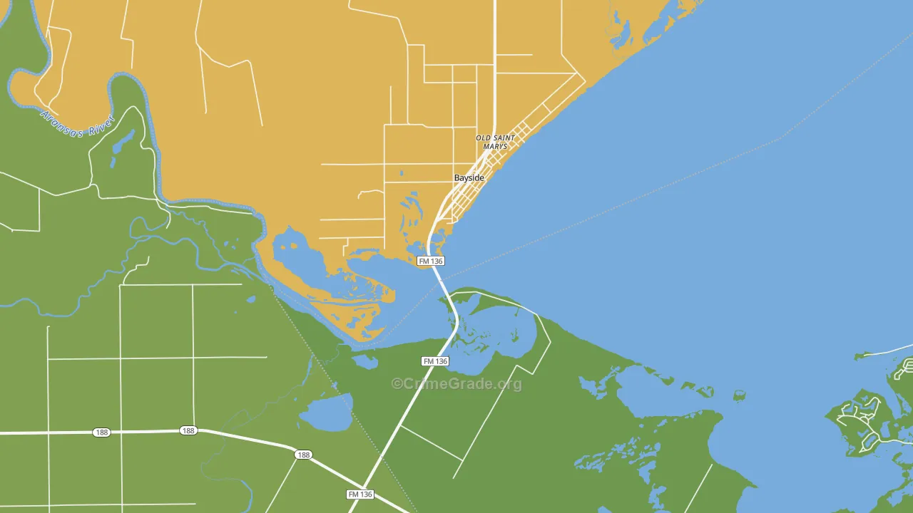 Bayside, TX Map of Theft Rates