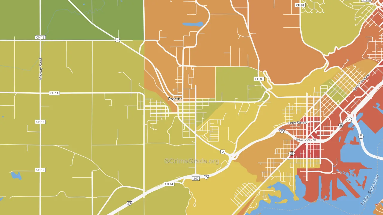 Bayview Heights, Proctor, MN Map of Theft Rates