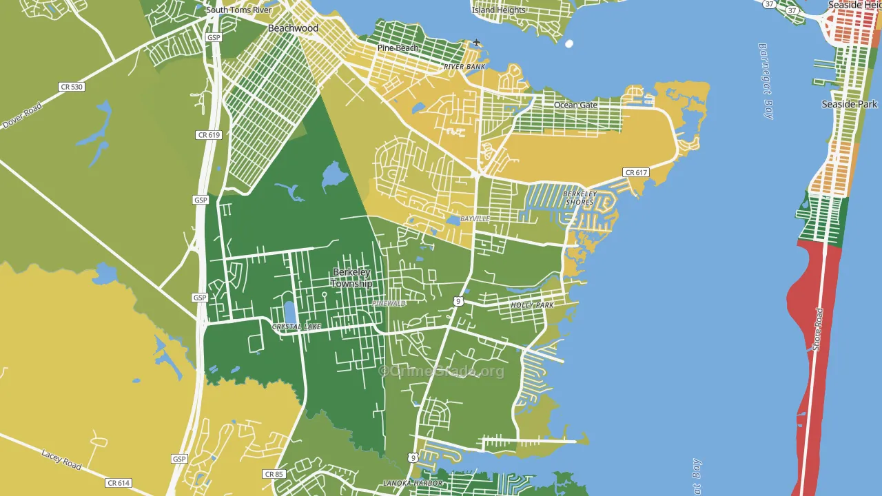 Bayville, NJ Map of Theft Rates
