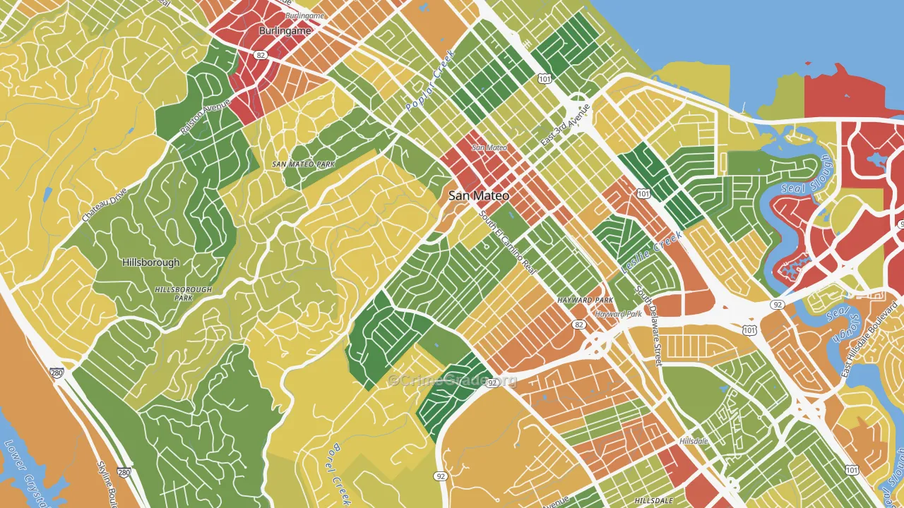 Baywood-Aragon, San Mateo, CA Map of Theft Rates