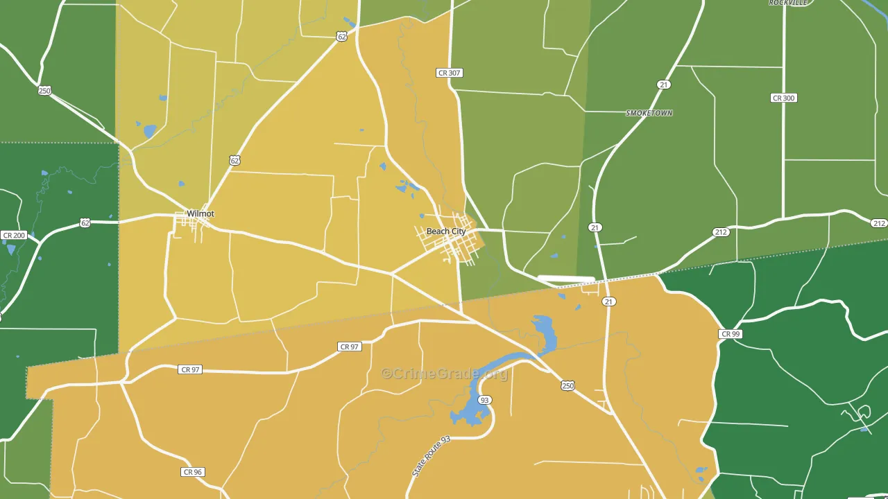 Beach City, OH Map of Theft Rates