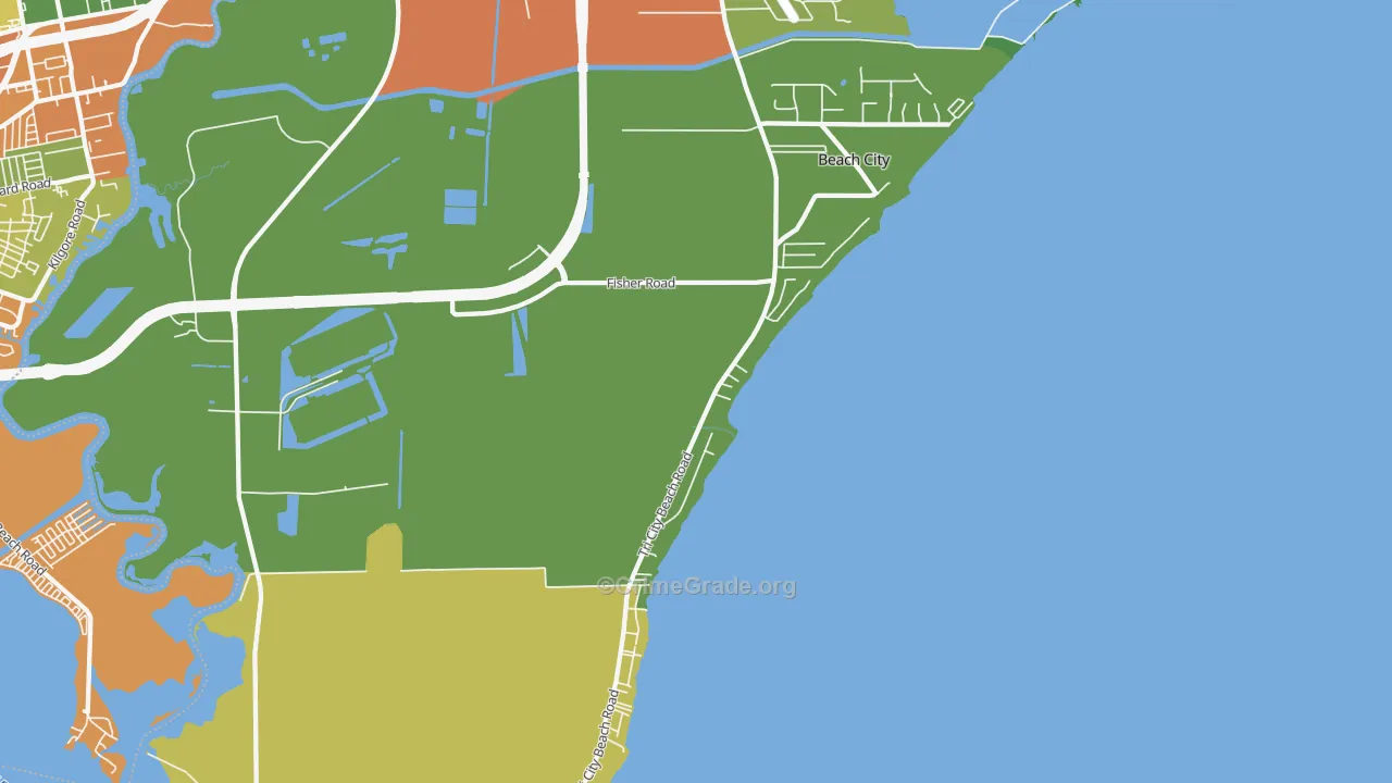 Beach City, TX Map of Theft Rates