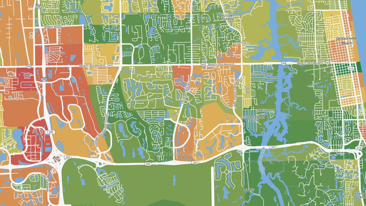 Beach Haven, Jacksonville, FL Map of Theft Rates