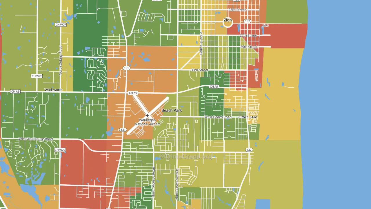 Beach Park, IL Map of Theft Rates