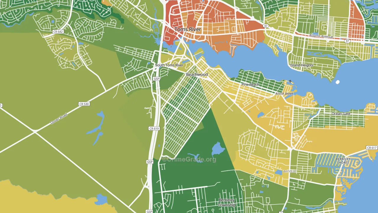 Beachwood, NJ Map of Theft Rates