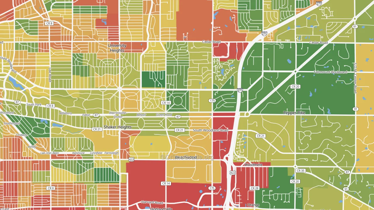 Beachwood, OH Map of Theft Rates