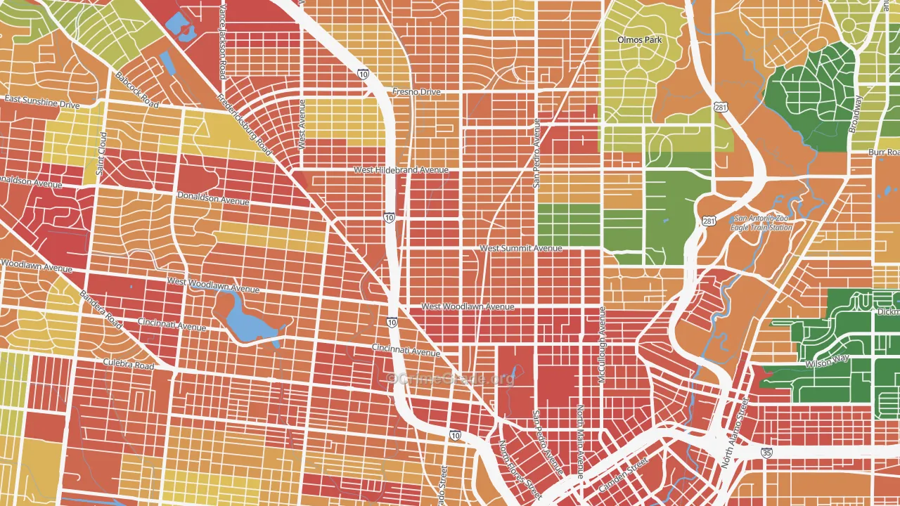 Beacon Hill, San Antonio, TX Map of Theft Rates