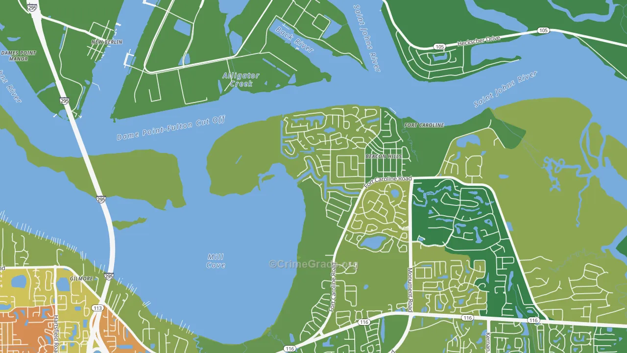 Beacon Hills and Harbour, Jacksonville, FL Map of Theft Rates