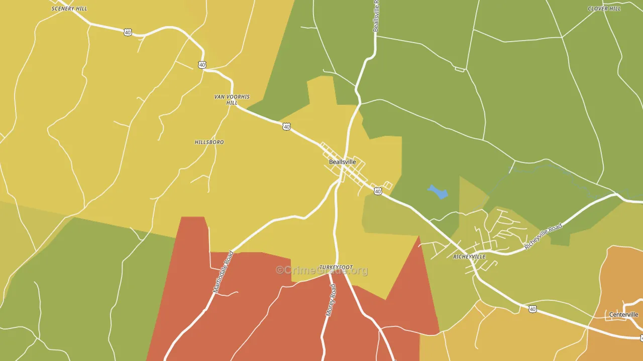 Beallsville, PA Map of Theft Rates