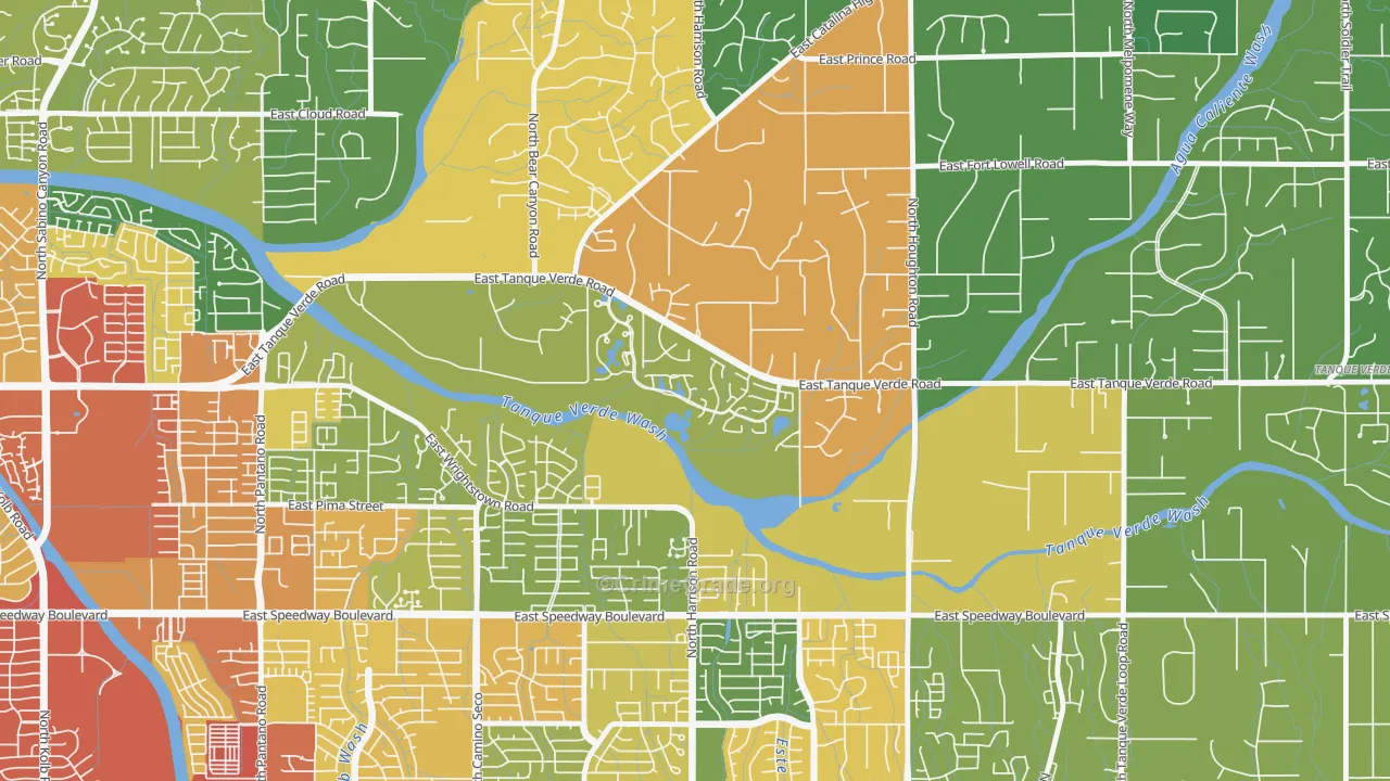 Bear Canyon, Tucson, AZ Map of Theft Rates