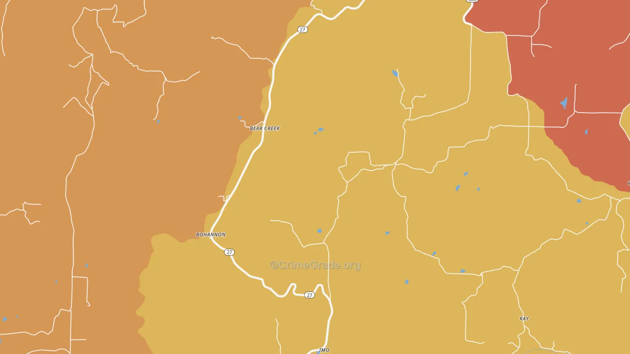 Bear Creek, AR Map of Theft Rates