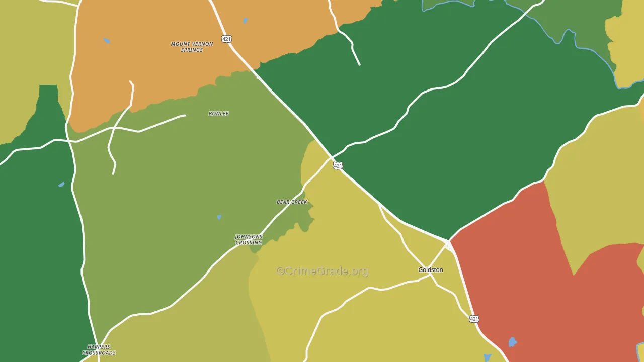 Bear Creek, NC Map of Theft Rates