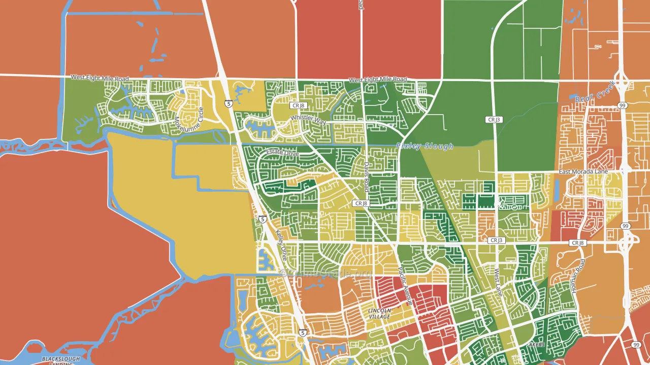 Bear Creek, Stockton, CA Map of Theft Rates
