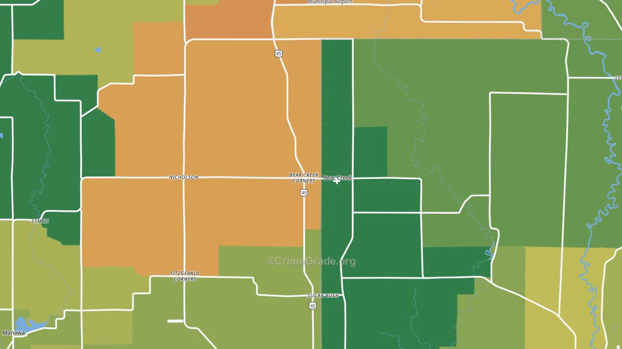 Bear Creek, WI Map of Theft Rates