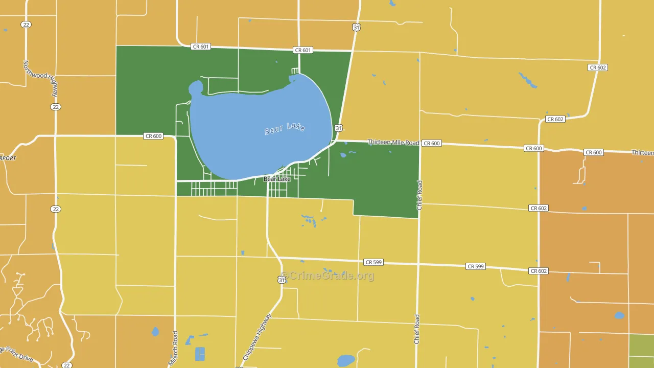 Bear Lake, MI Map of Theft Rates