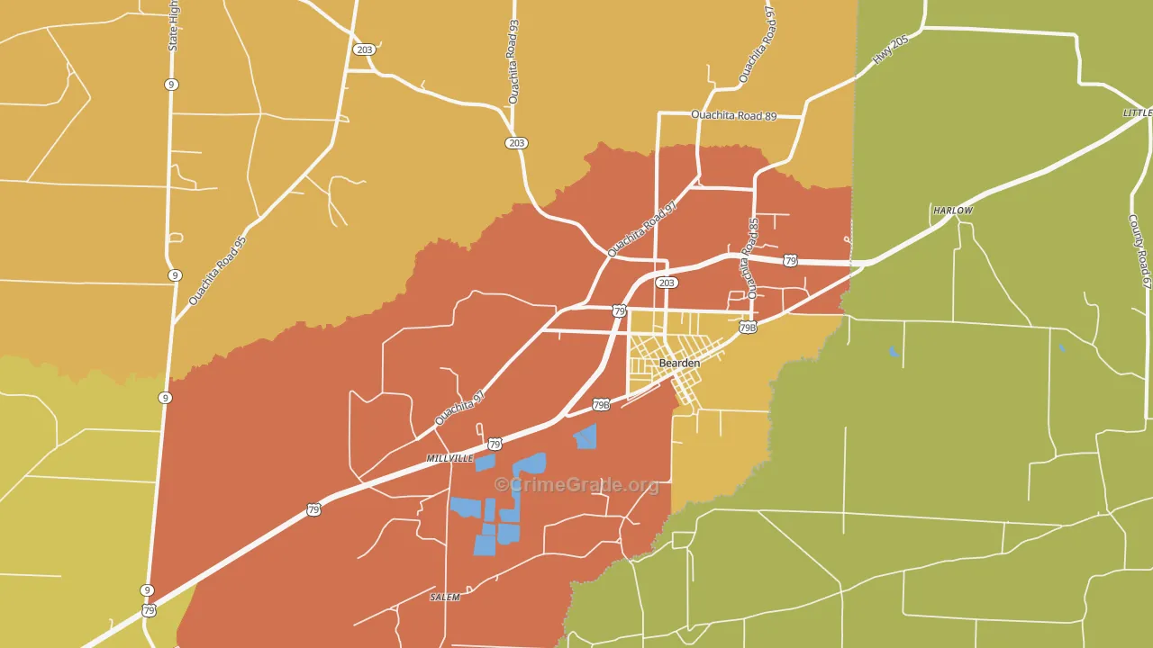 Bearden, AR Map of Theft Rates