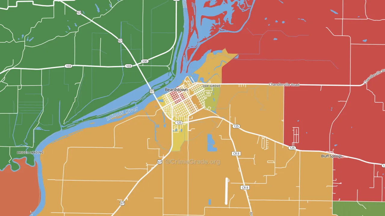 Beardstown, IL Map of Theft Rates