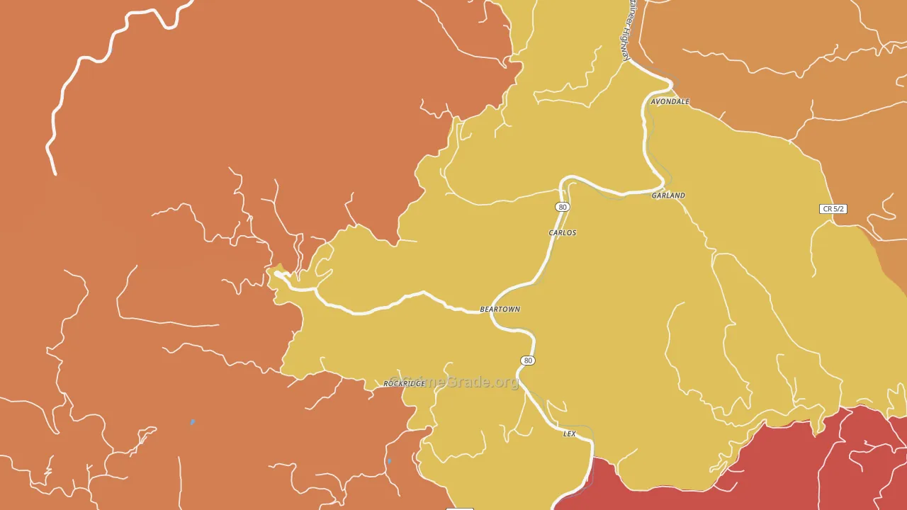 Beartown, WV Map of Theft Rates
