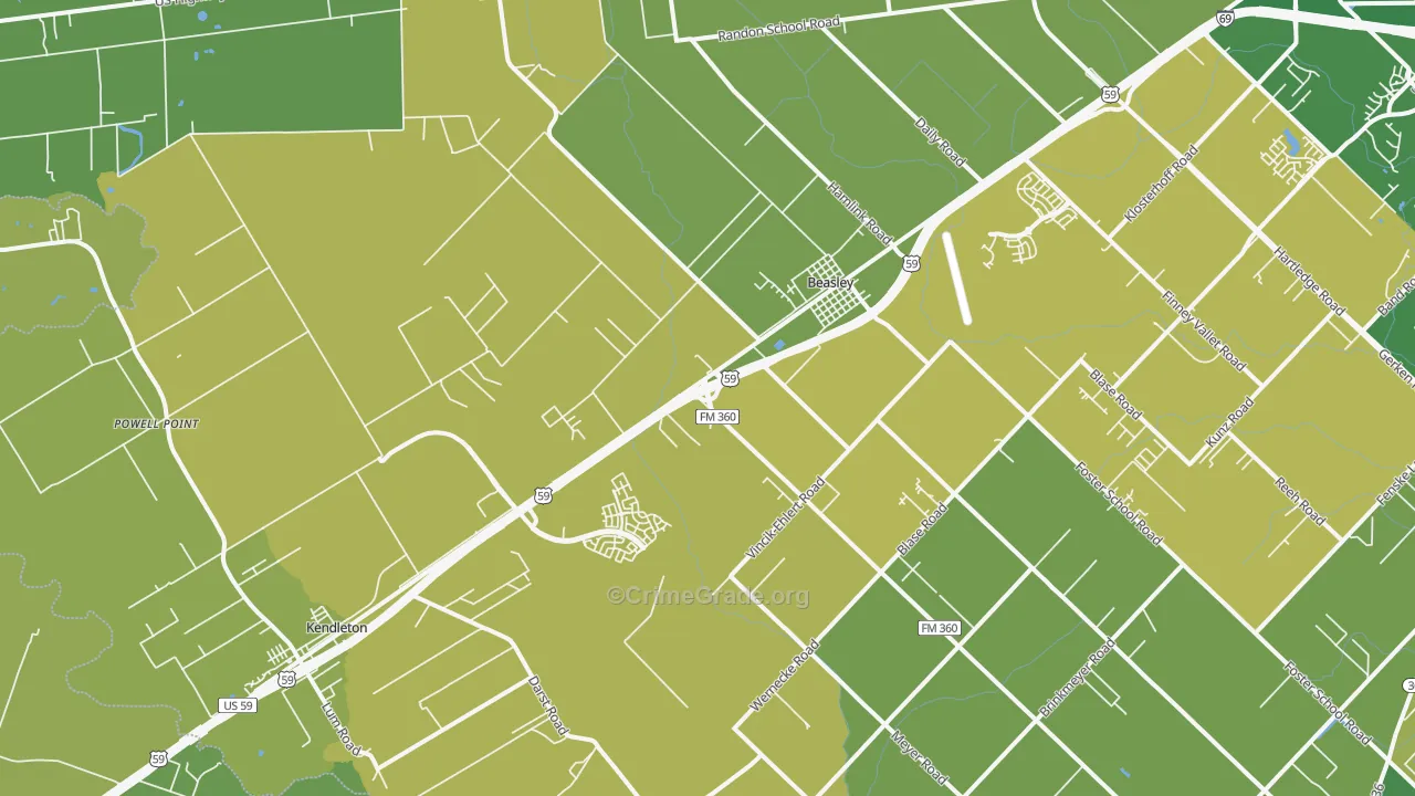 Beasley, TX Map of Theft Rates