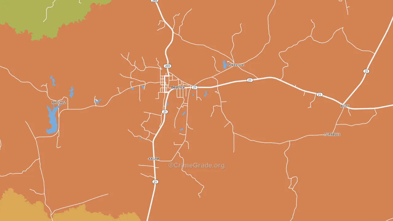Beatrice, AL Map of Theft Rates
