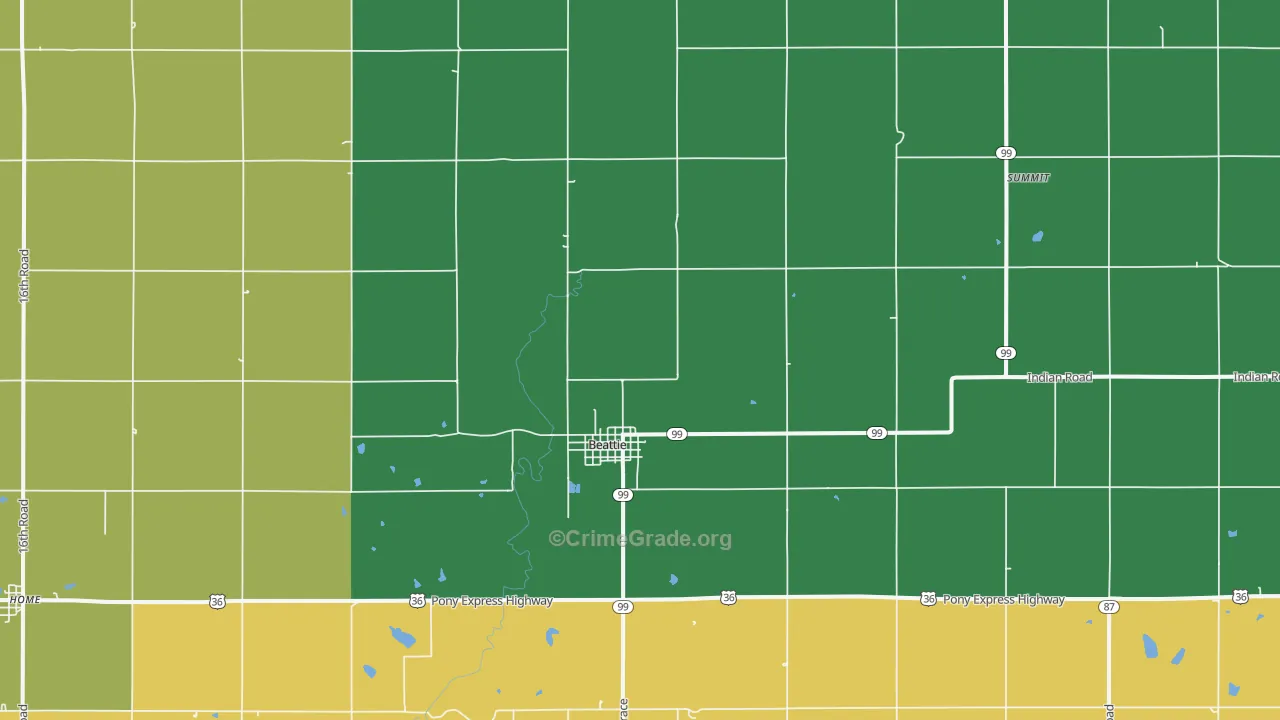 Beattie, KS Map of Theft Rates