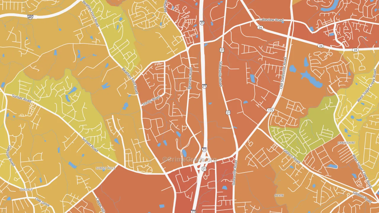 Beatties Ford-Trinity, Charlotte, NC Map of Theft Rates