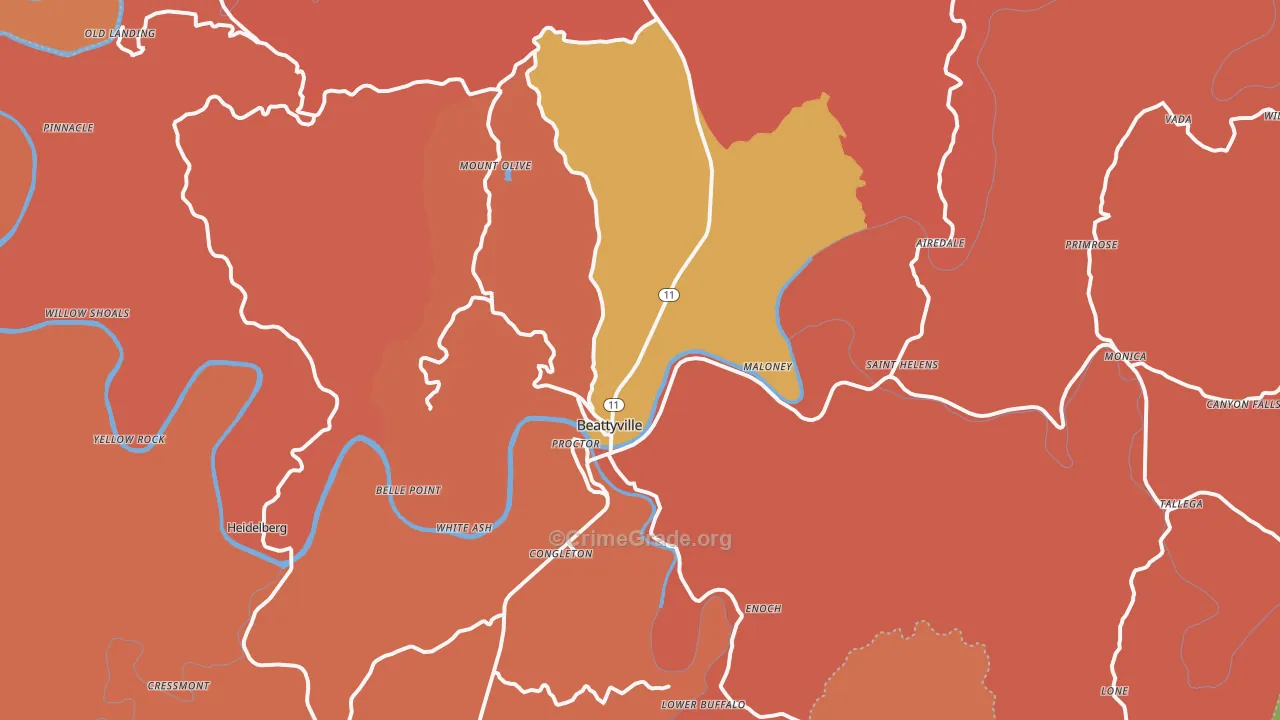 Beattyville, KY Map of Theft Rates