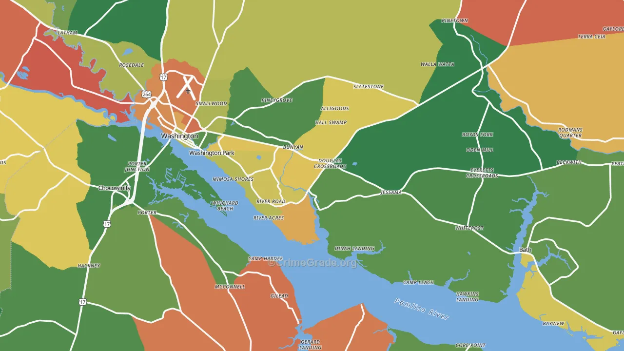 Beaufort County, NC Map of Theft Rates