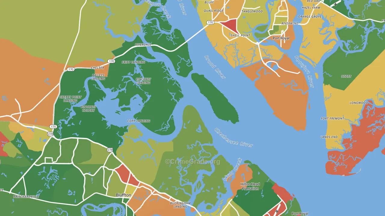Beaufort County, SC Map of Theft Rates