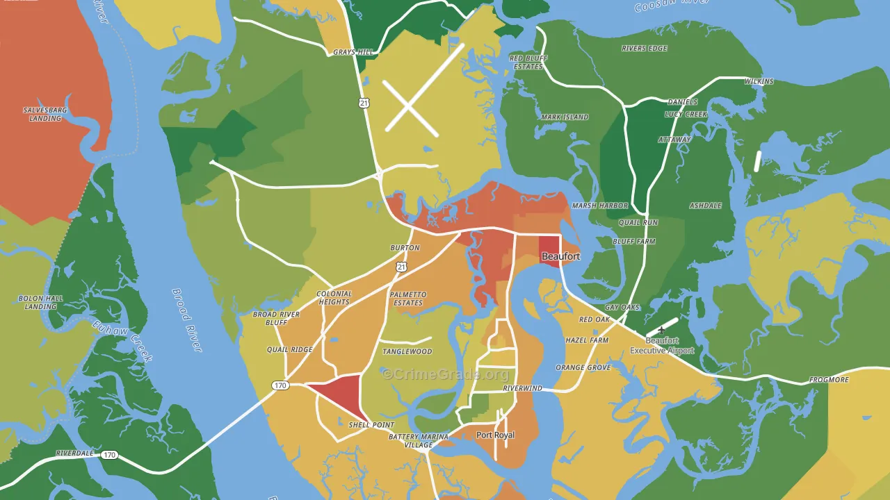 Beaufort, SC Map of Theft Rates