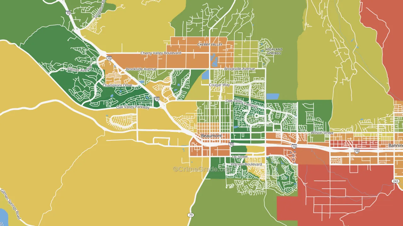 Beaumont, CA Map of Theft Rates